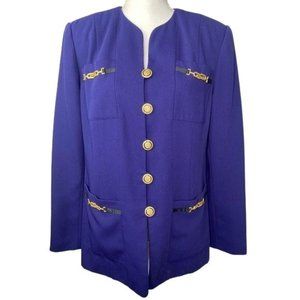 Vintage Donna Turan ladies suit jacket blue gold size 6